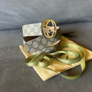 Gucci Beige Double G Belt w/ Silver Buckle sz 85 cm / 34 inches w/ FREE Shipping